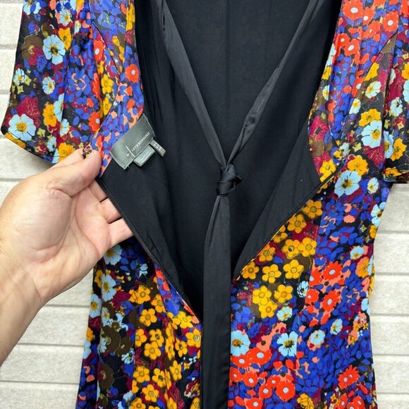 Anthropologie Floral Boho Ruffle Mini Dress Butterfly Sleeves Black Sz 2 - Picture 7 of 13